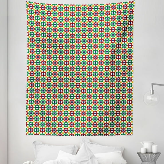 Colorful Tapestry, Moroccan Star Zellige Pattern in Vibrant Colors Mosaic Traditional, Fabric Wall Hanging Decor for Bedroom Living Room Dorm, 5 Sizes, Multicolor, by Ambesonne