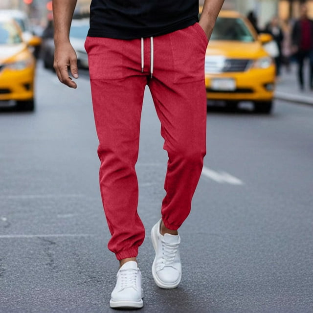 Ceisia Men Solid Color Loose Casual Pants Elastic Waist Drawstring Sports Gift Work Trousers
