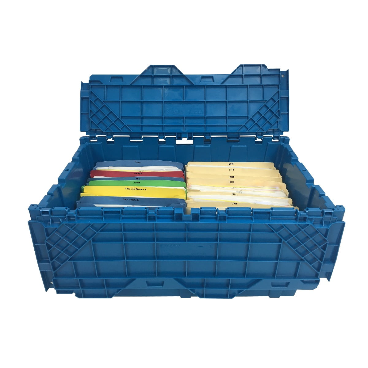 uBoxes Storage and Packing Plastic Tote Crate Attached Lid Flip Top, 27"x17"x12"