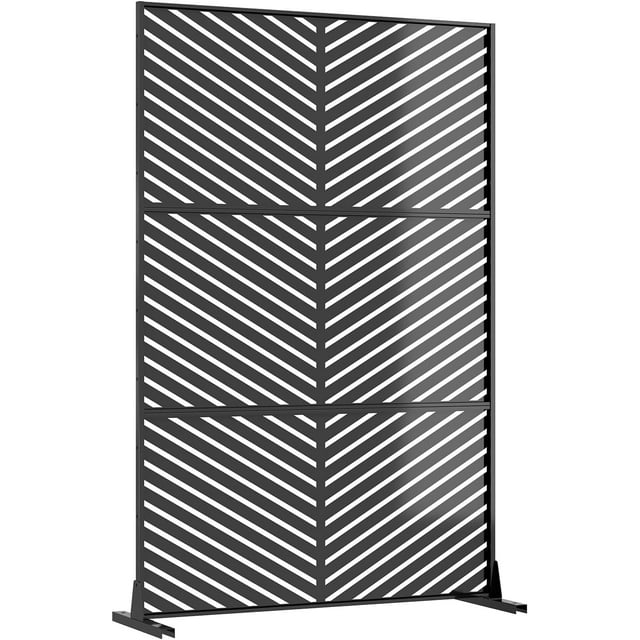OUYAWEI Metal Privacy Screen,Freestanding Decorative Divider,Extended Height Privacy Screen with Stable Base for Garden,Diagonal stripe design
