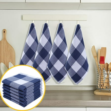 Cotton Dish Towels for Kitchen Blue Lattice Pattern Cloth Towel Set Holiday Gift Home Kitchen Organizational Solution Soft Absorbent Nonfading Table Wipe AESTIVO