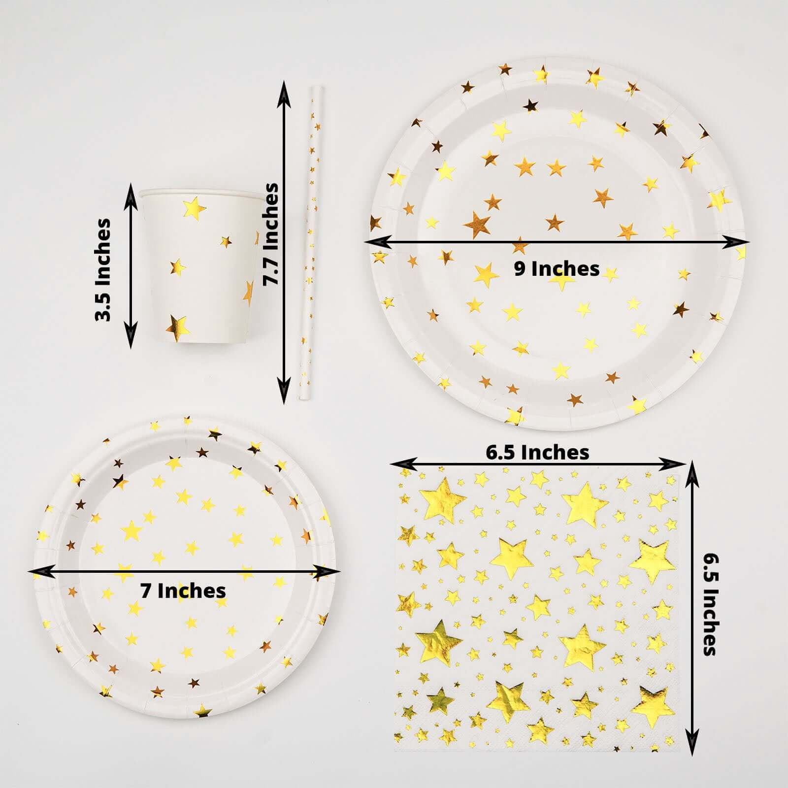 Efavormart 120 Pcs White/Gold Stars Disposable Party Supplies Kit, Paper Plates Cups Napkins Tableware Combo Pack