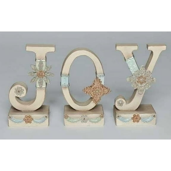 Roman 3pc Ivory Vintage JOY Christmas Tabletop Signs 7.5"