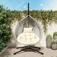 thumbnail image 2 of Indoor Outdoor Hammock Chair With Stand, Rattan Egg Swing Hanging Chair With Cushion For Balcony Bedroom Garden, 2 of 17