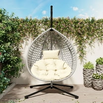 YIYADO Egg Chair with Stand, Sturdy Hammock Chair with Rattan Weaving, Hammock Swing Chair with Soft Removable Cushion, Beige