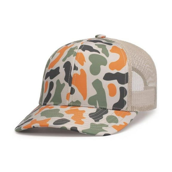 Pacific Headwear  Duck Camo Trucker Snapback Cap, Blaze Camo & Khaki - One Size