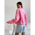 thumbnail image 4 of Chaqueta Bomber de Color liso con estampado de amor para mujer, abrigos sueltos de manga larga con cremallera y cuello redondo, ropa de calle informal para mujer, prendas de vestir exteriores diarias, 4 of 5