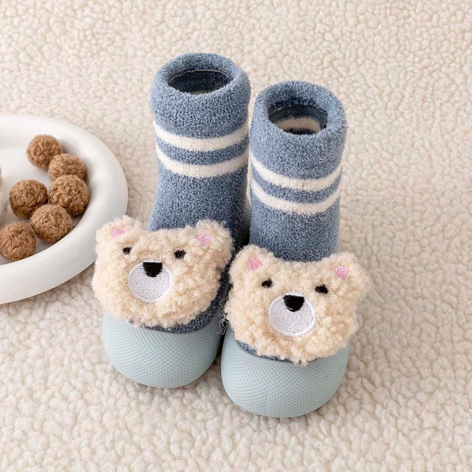 B91xZ Baby Shoes for Boys Girls Rubber Sole Toddlers Infant Non Skid Slipper Floor Sneaker Breathable House Shoes Socks Blue 5