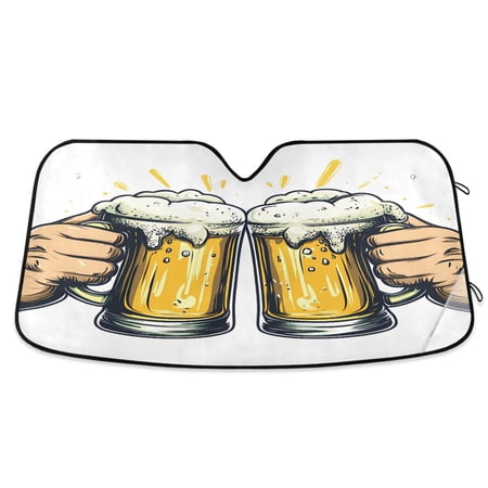 Cheers for Beer Mugs Car Windshield Sun Shade Foldable Car Front Window Visor Heat and UV Protection 55×27.6 Cheers for Beer Mugs Car Windshield Sun Shade Foldable Car Front Window Visor Heat and UV Protection 55×27.6