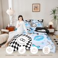 thumbnail image 4 of Erosebridal Blue Plaid Billiards Full Size Comforter Sets 3 Pieces for Kids Boys Girls,Sport Strawberry Bow Bedding Sets for Teens,Black Reversible,Breathable Home Decor, 4 of 7