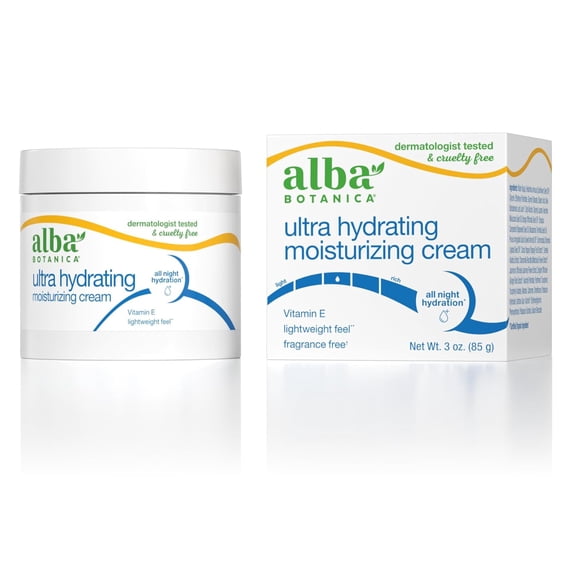 Alba Botanica Ultra Hydrating Moisturizing Cream, with Vitamin E, Fragrance Free, 3 Oz (Packaging may vary)