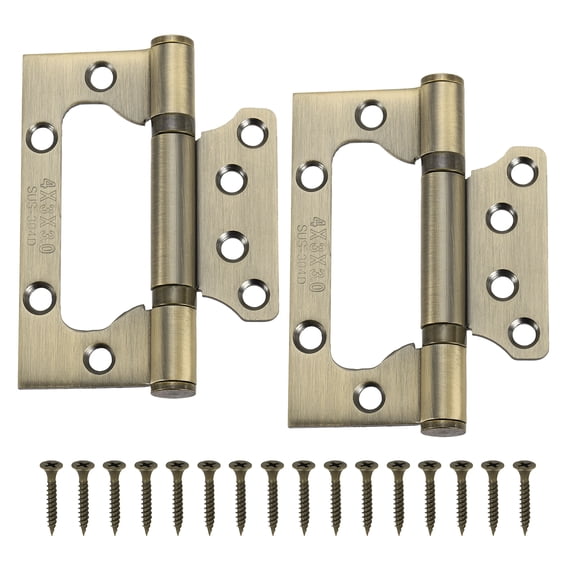 4x3 Inch Non-Mortise Door Hinges, 2 Pcs Non-Mortise Stainless Steel No Noise Door Hinges with Screw, Bronze (0.5")