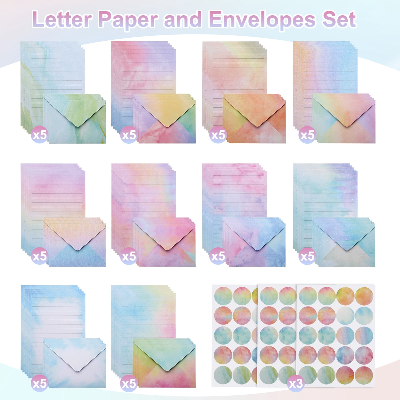 Stationery Paper and Envelopes Set, Writing Paper with Envelopes Sticker, Stationery Set for Invitation Colorful