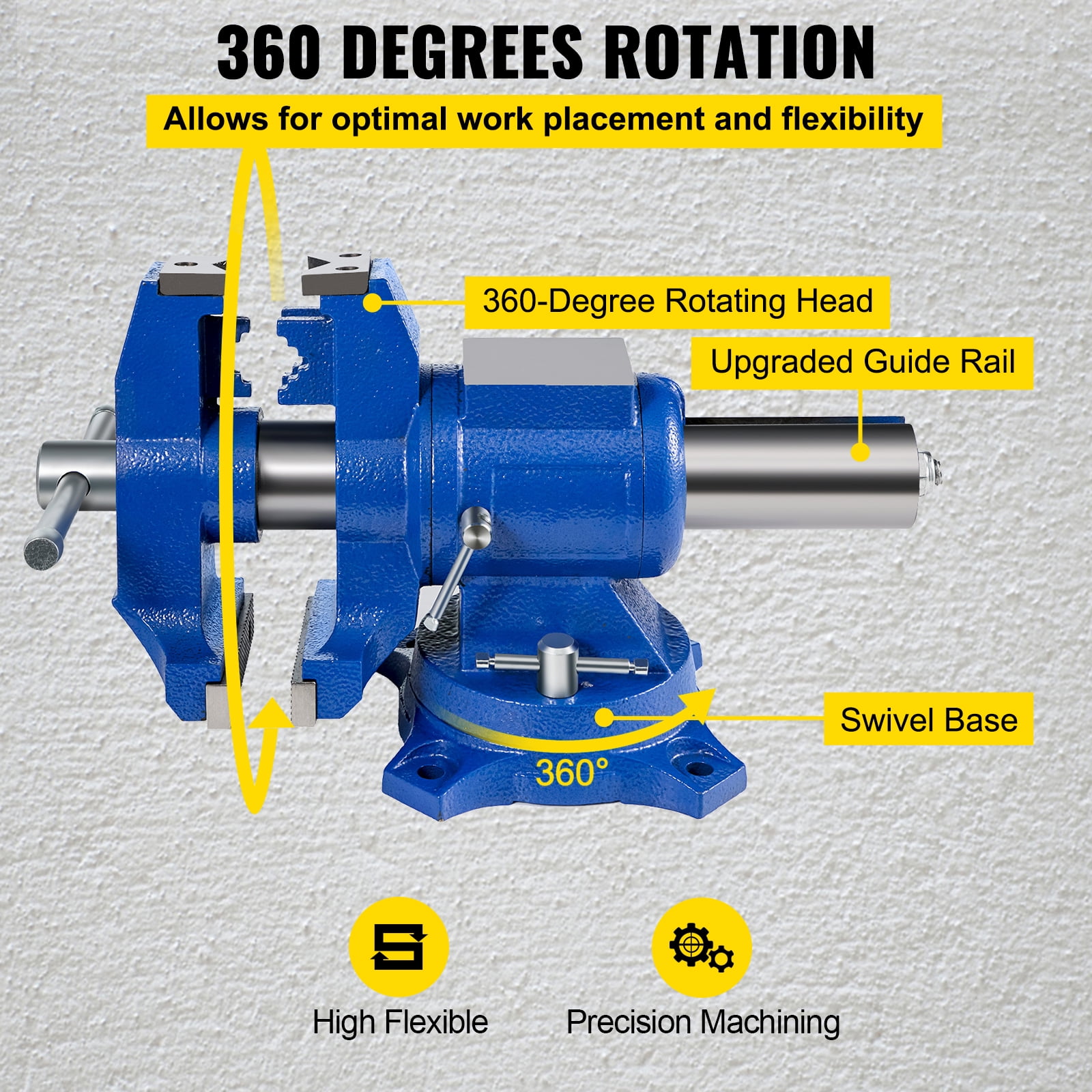 KFFKFF 5" Robust Workbench Clamp, Dual Pivoting Rotating Clamp Head/Body Swivels 360°,Pipe Clamp Bench Clamps 30Kn Grip Strength, for Securing Tools in Residential or Commercial Settings
