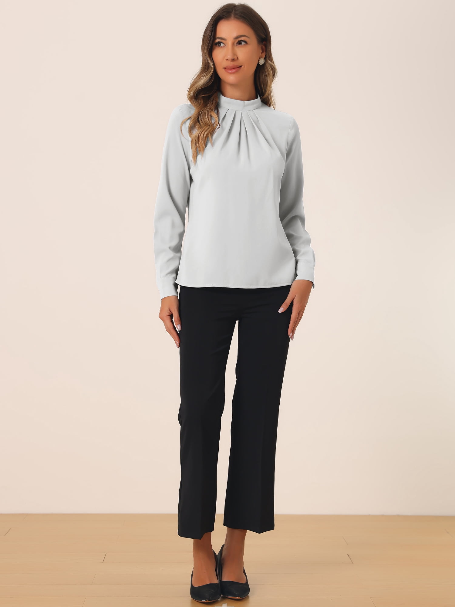 DARING DIVA Chiffon Blouse for Women's Long Sleeve Work Shirt L Gray