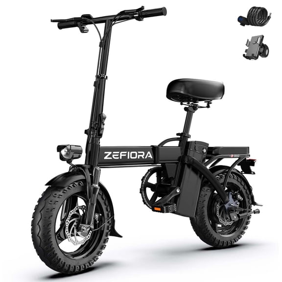 ZEFIORA 1000W Electric Bike for Adults, 14" Foldable Mini Commuter E-Bike, 48V 7.8Ah Removable Battery, 30Mi Range, Lock and Phone Holder Included