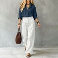 thumbnail image 5 of ClodeEU Women's 2 Piece Outfits ,Long Sleeve Button Down Shirt and High Waist Pleated Wide Leg Pants Set, Solid Color Casual Matching Set ,Women's Plus XL, 5 of 6