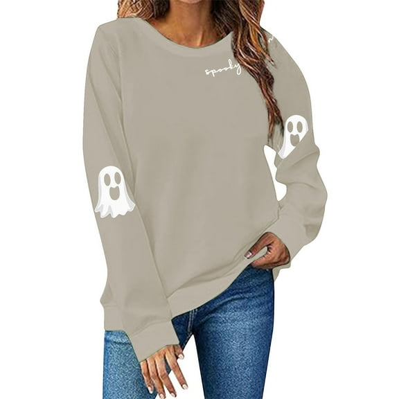 HSHMT Under $9 Sweatshirt for Women Halloween Print Round Neck Top Hatless Sweatshirt Womens Tops L