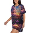 thumbnail image 2 of Daiia Dreamy Dandelion Sunset Pattern Womens Pajama Sets Short Sleeve Pajamas for Women Sets Soft Lounge Sets Casual Round Neck Sleepwear PJS-XX-Large, 2 of 7