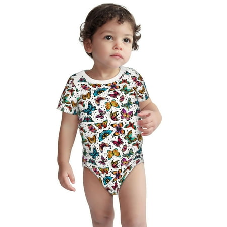 

Kdxio Colorful Flying Butterflies Pattern Unisex Baby Cotton Short Sleeve Bodysuits-18 Months