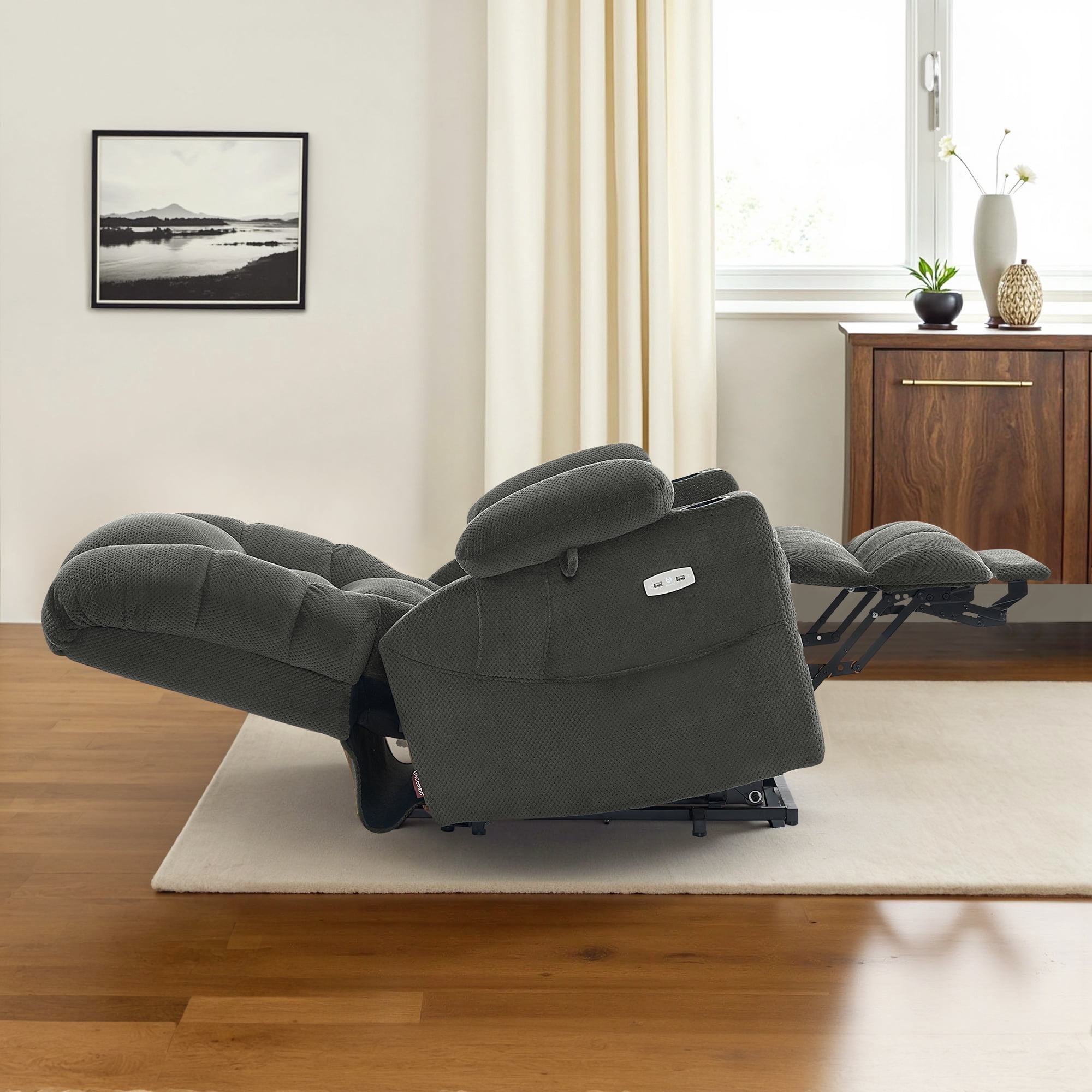 MCombo Large Triple Motor Power Lift Recliner for Big and Tall Elderly, Fabric, Grey