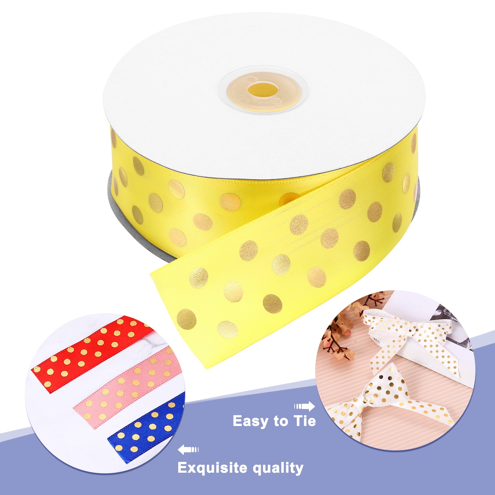 Grosgrain Ribbons 50 Yards 1-1/2 Inch Yellow Gold Dots Ribbon for Crafts Gift Wrapping Wedding