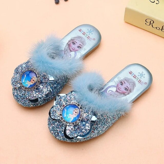 Girls' Wool Slippers Spring and Autumn New Real Wool Home Wool Slippers Aisha Little Princess Girls' Soft Bottom Cotton Slippers