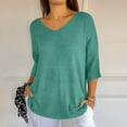 thumbnail image 5 of loopsun Plus Size Tops for Womens,Womens Summer Tops,Women Solid Color Spring/summer Knitted V-neck Medium Sleeve Casual Top Green M, 5 of 5