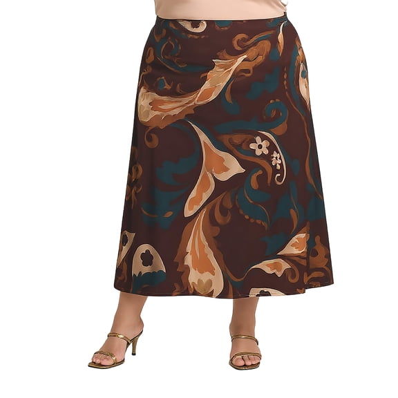 Plus Size Paisley Elastic Waist A Line Maxi Skirt