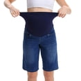 thumbnail image 5 of Floleo Women Full Over Belly Support Stretch Denim Maternity Bermuda Shorts Functional Pocket Knee Length Pregnancy Jean Shorts for Summer Daily Outfits(Dark Blue,M), 5 of 9