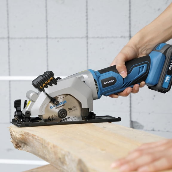 Mini Circular Saw, 4-1/2" 3400RPM Cordless Circular Saw with Laser Guide, Rip Guide, Compact Hand Saw with 2Pcs Blades