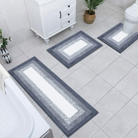 Ileading Bathroom Rugs Sets 3 Piece with Lid Cover Absorbent Microfiber Bathroom Shower Mat Set, Dark Gray