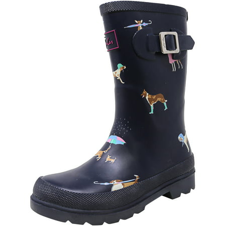 Joules Junior Welly Navy Rain Dogs Mid-Calf Rubber Shoe - (Best Mens Designer Dress Shoes)