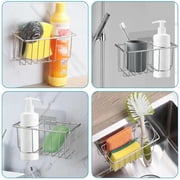 TSV 2-in-1 Sink Holder, Adhesive Rustproof Sponge Holder Kitchen Sink Organizer Basket for Sponges, Dish Brushes, Soap