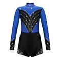 thumbnail image 3 of inlzdz Girls Shiny Long Sleeve Shorty Jumpsuit Gymnastics Ballet Dance Leotard Athletic Bodysuit Royal Blue&Black 12, 3 of 7