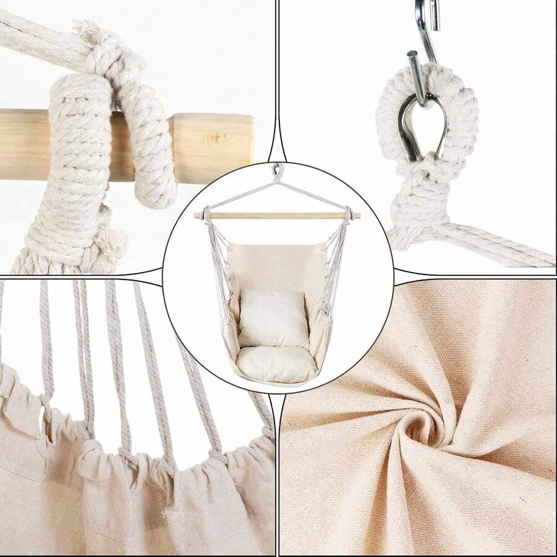 Hammock Chair Swing With Ropes - Maximum Weight Capacity 500 Lbs - Includes 2 Cushions - Steel Support Pole With Anti-Slip Rings