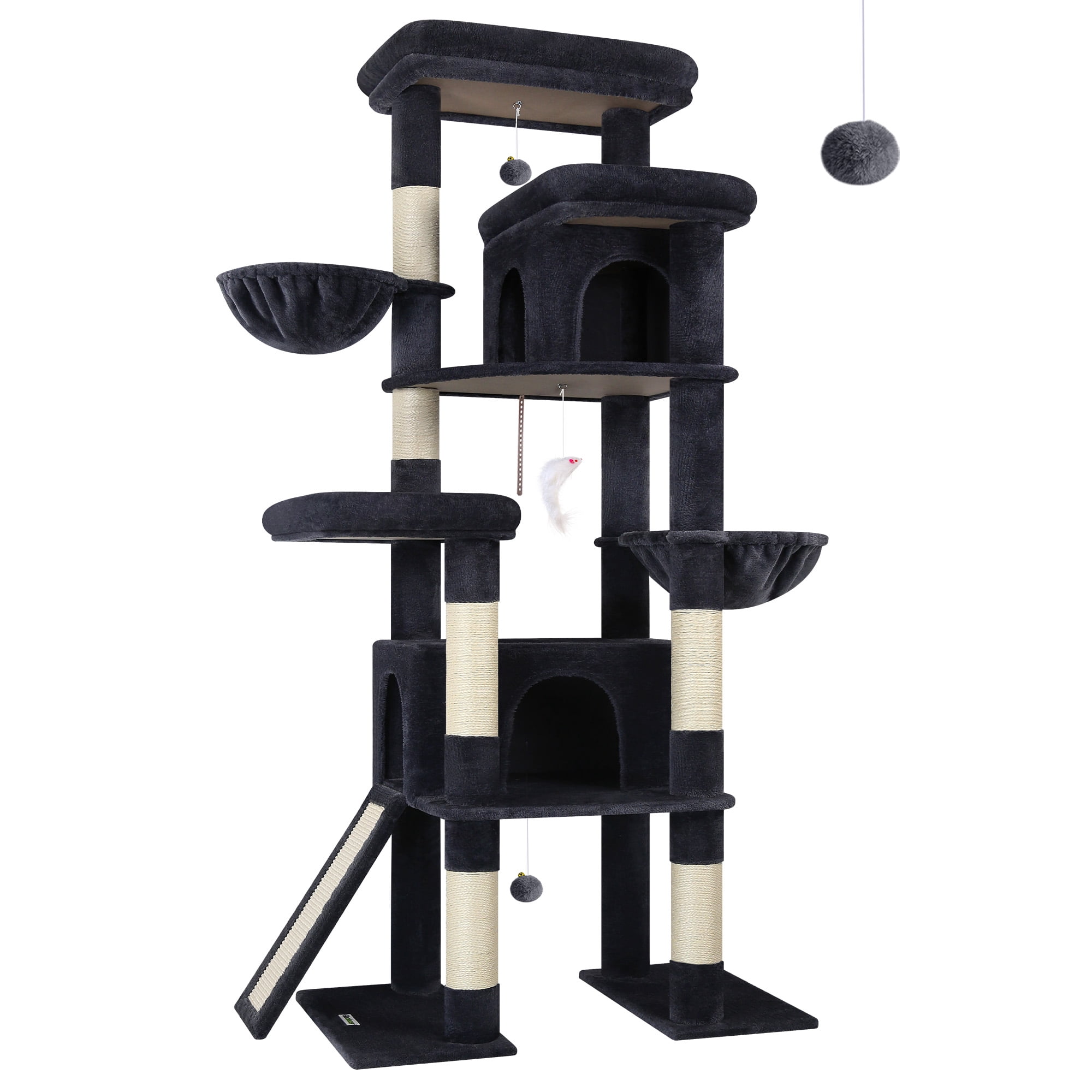 Globlazer 78" Multi-Level Large Cat Tree and Tower Condo for Indoor Cats with Sisal Scratching Posts, Condos, Hammock & Hammock, Dark Gray