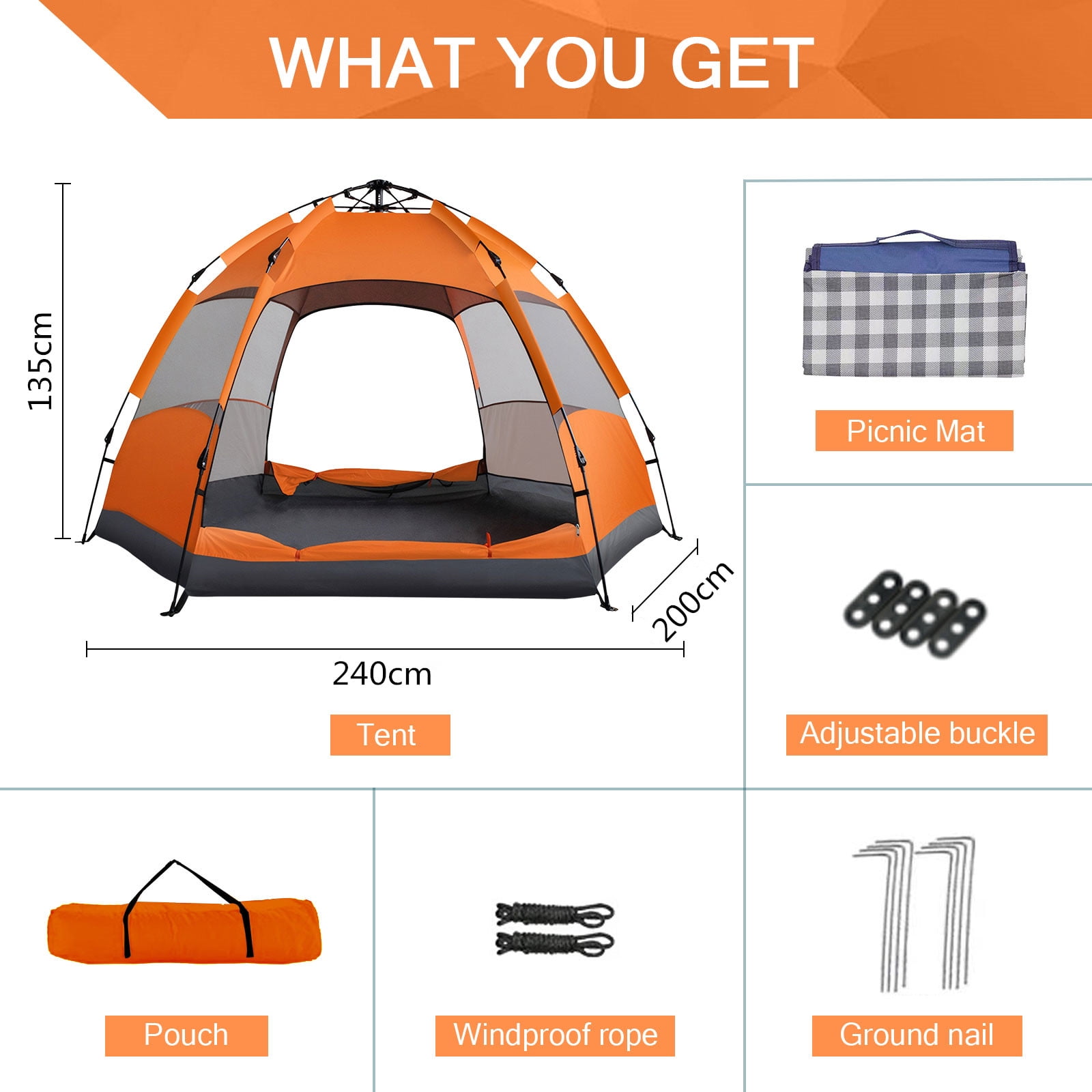 Topchances 3/4-Person Automatic Pop-Up Camping Tent with Picnic Mat
