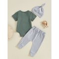 thumbnail image 5 of FEORJGP Toddler Baby Boys Summer Outfits 0 3M 6M 12M 18M Infant Short Sleeve Rompers Letter Print Jumpsuits Sweatpants Long Pants Hat Kids Little Boy Casual Cute 3Pcs Daily Clothes Set, 5 of 7