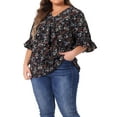 thumbnail image 4 of Agnes Orinda Women's Plus Size Blouse Ruffle Front Smocked Sleeves V Neck Solid Casual Tops 4X Black, 4 of 6