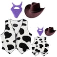 thumbnail image 2 of iiniim Kids Cowboy Cowgirls Roleplay Outfits Cow Print Vest Waistcoat Tops with Bandana Hats Set Purple 16, 2 of 6