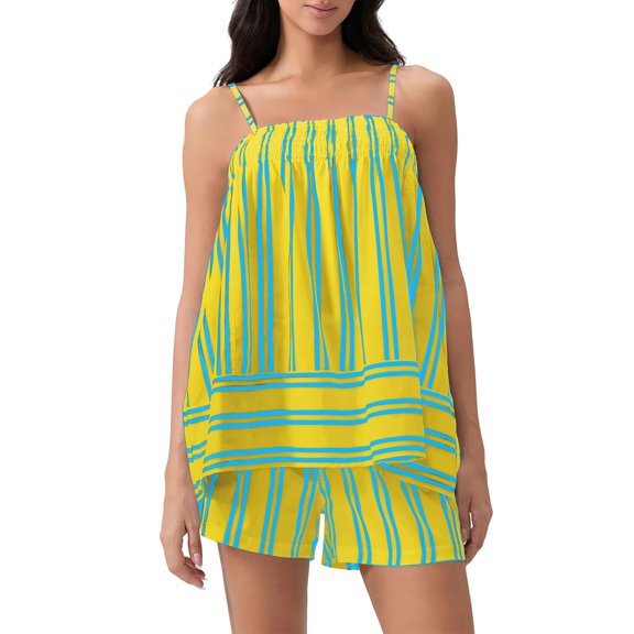 Womens Striped 2 Piece Lounge Sets Sleeveless Striped Pjs Set Cami Top and Shorts Pajama Set Outfits