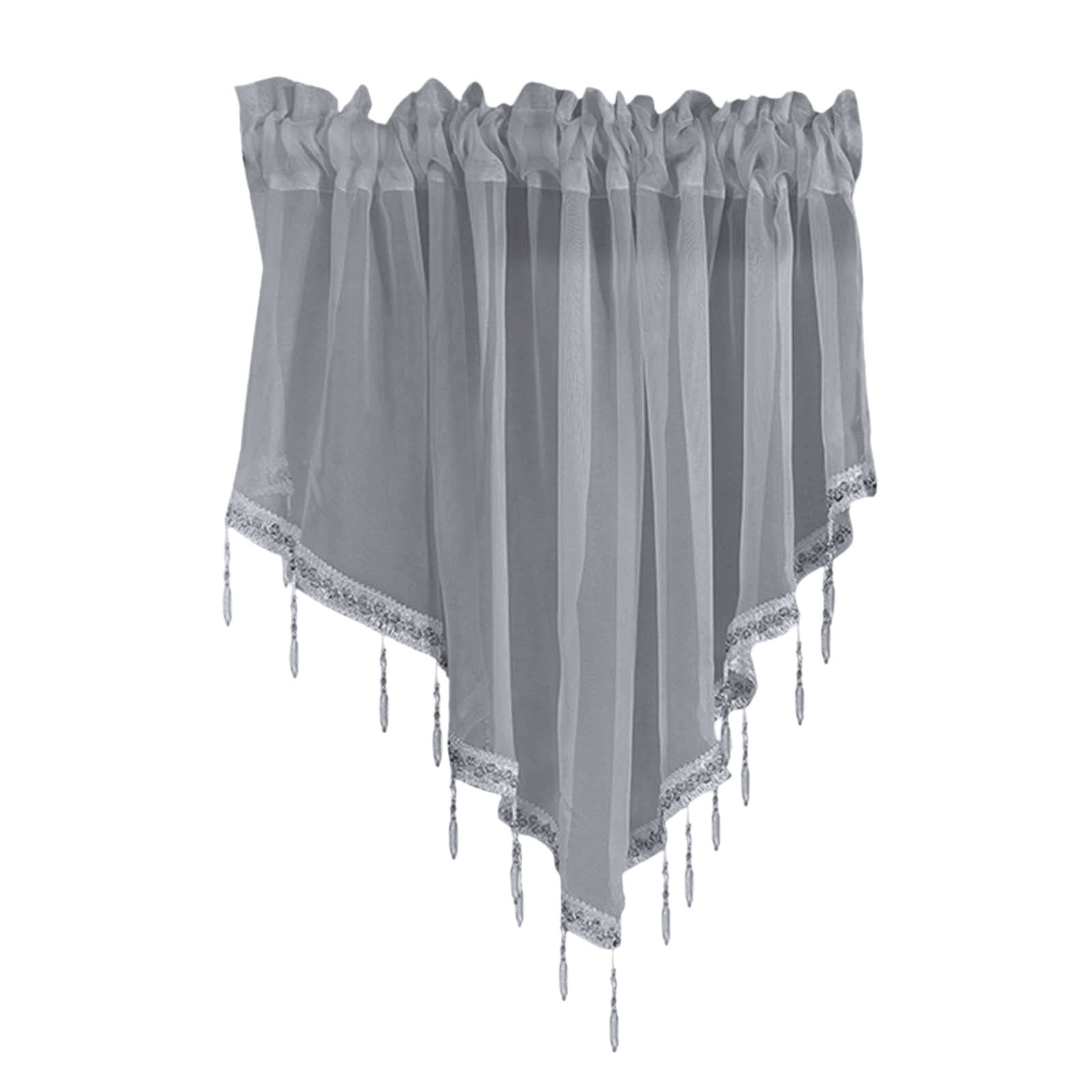 Moqsnm 2 Piece Beaded Triangle Sheer Valance Curtains for Windows Kitchen Living Room Bathroom Bedroom Voile Sheer Rod Pocket Short Window Valance Curtains (Grey,51"x24")