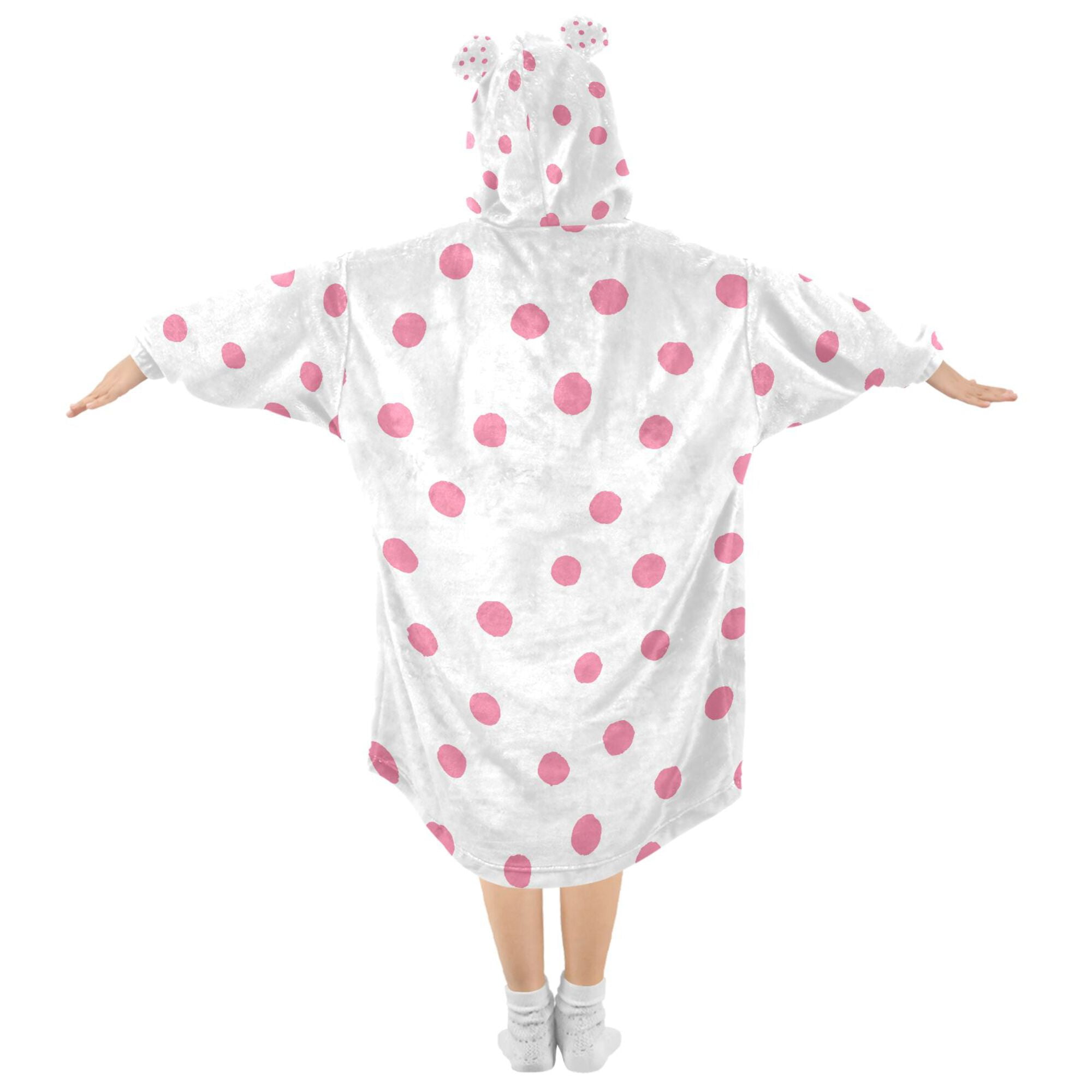 FORMRS Wearable Blanket Hoodie with Sleeves for Kids Cozy Flannel Sweatshirt, Pink Polka Dots