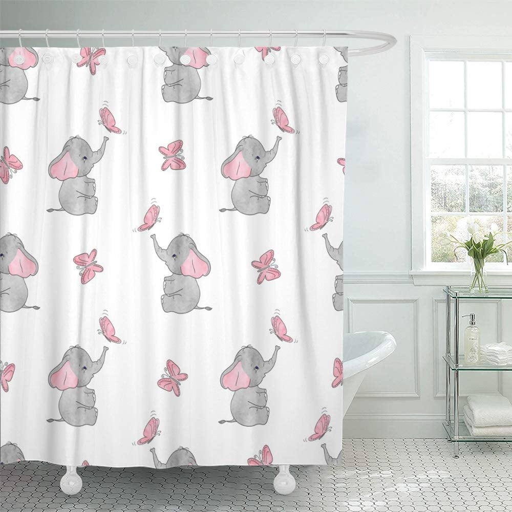 PKNMT Pink Cartoon with Cute Elephants and Butterflies Design Baby Gray ...