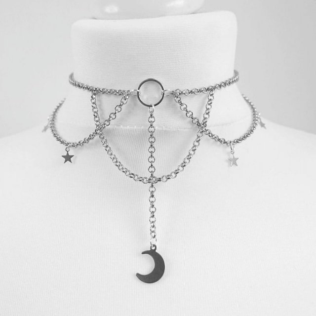 Collar cadena terciopelo clavícula cadena luna estrella lindo colgante moda