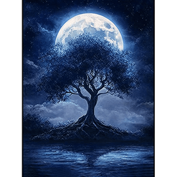 Blue Moon Tree Canvas Wall Art Decor，Suitable for Living Room， Bedroom， Office， Dining Room， and Bathroom Decoration.