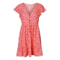 thumbnail image 4 of Robe d'Été pour Femmes Aguichant Mode Femmes Été Boutonnée Décontractée Imprimée Robe à Col en V Manches Courtes Robe Mini Courte Robe d'Été Courte pour Femmes Robe d'Été Décontractée pour Femmes, 4 of 6