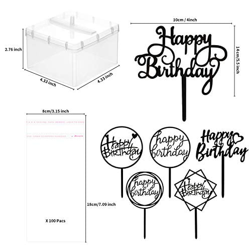 Pulling Money Box Cake Topper Money Box Kit with 6 Pieces Happy Birthday Cake Topper 107 Pieces Cake Money Box Kit 100 Pieces Clear Bag Connected Pockets for Cake Decoration Party Favor Silver