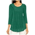 thumbnail image 2 of YanHoo Sparkle 3/4 Sleeve Tunic Tops for Women 2026 Sequin Glitter Pleated Dressy Blouse Crewneck Loose Fit Lightweight Shimmer Party Shirts Green,XXL, 2 of 7
